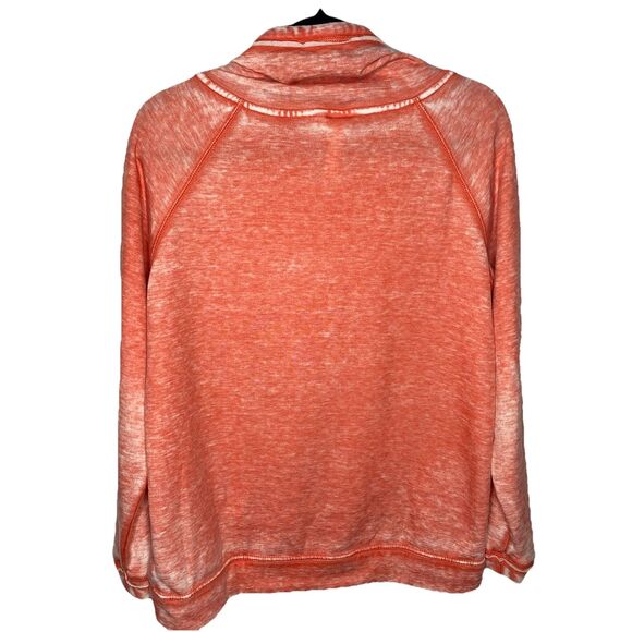 Green Tea Sweatshirt Womens M Pullover Mock Cowl Neck Pocket Mineral Wash Orange - Picture 2 of 9